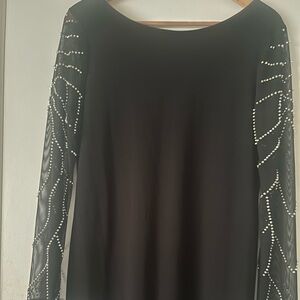 Marina like new Black Long-Sleeve Evening Dress with Sheer Beaded Sleeves size 8